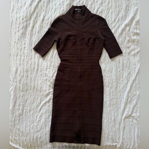 Herve Leger Chocolate half sleeve Bandage Dress Small